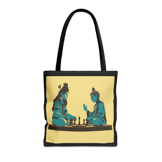 Shiva and Buddha play chess Tote Bag