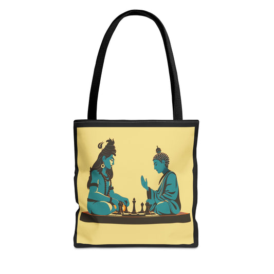 Shiva and Buddha play chess Tote Bag