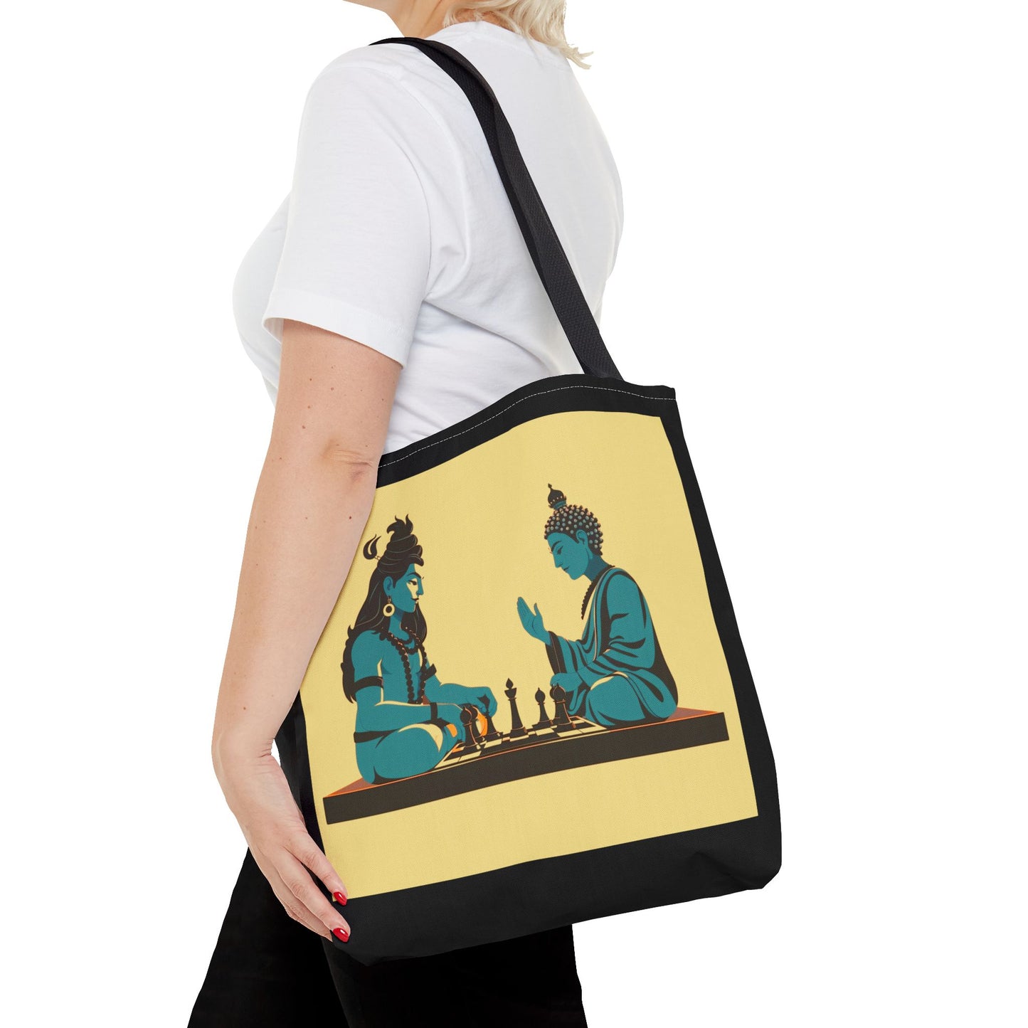 Shiva and Buddha play chess Tote Bag