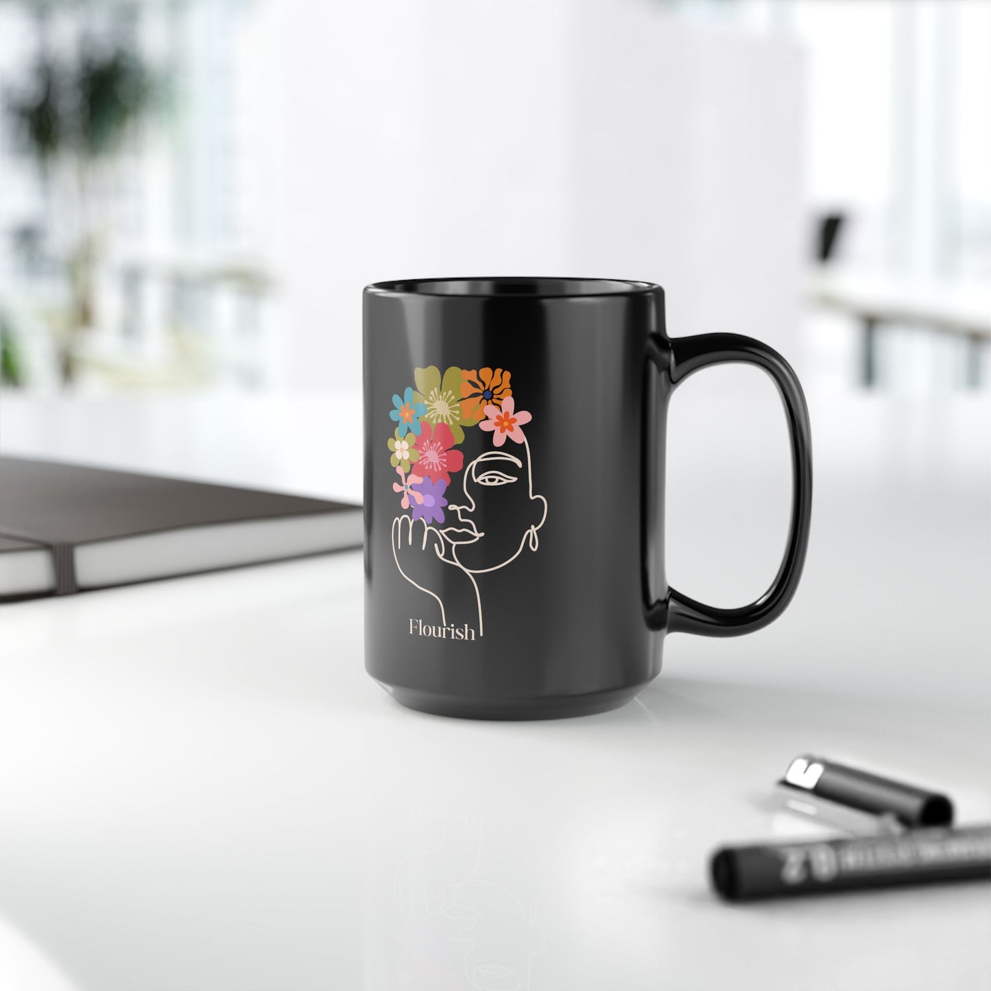 Flourish Floral Black 15oz Mug