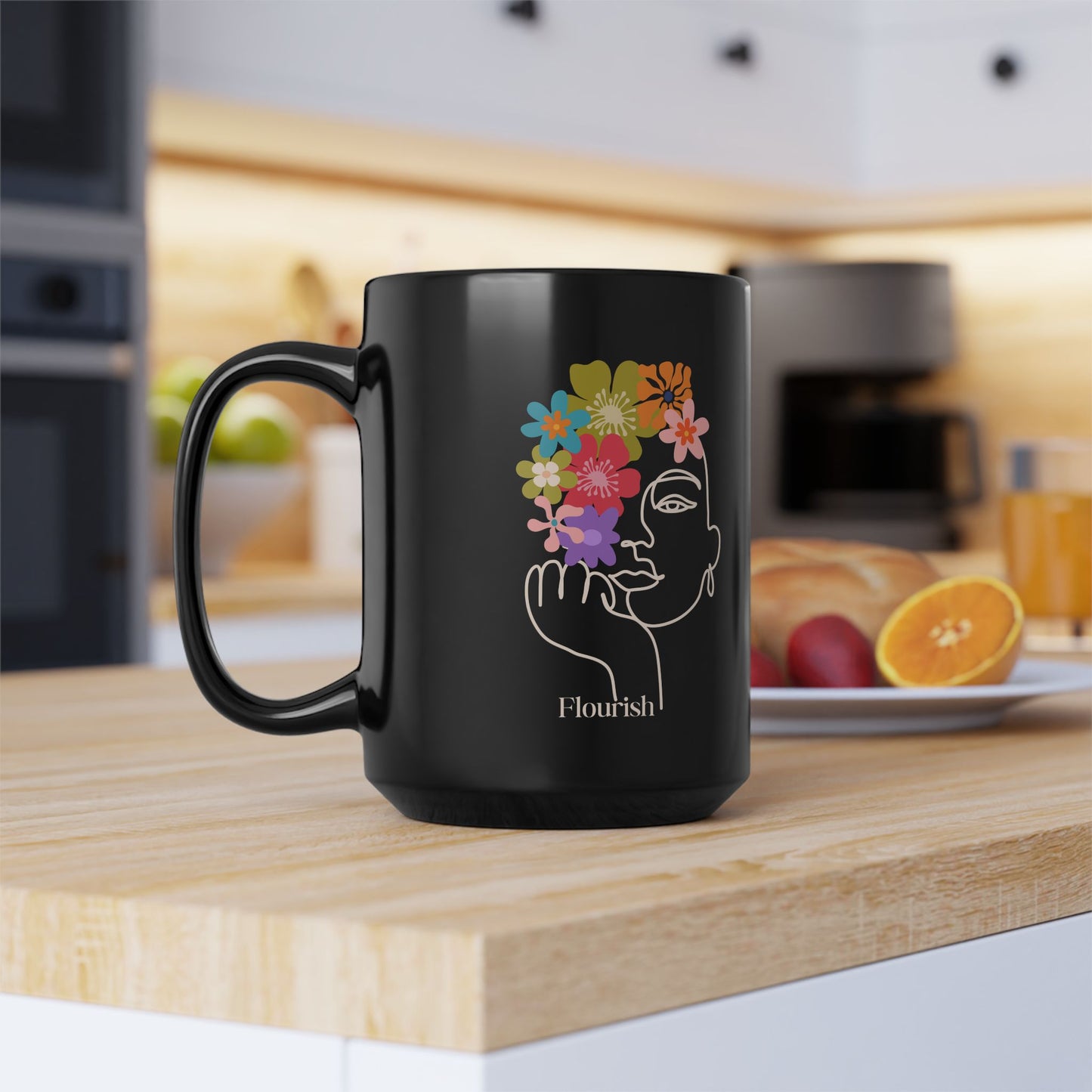 Flourish Floral Black 15oz Mug