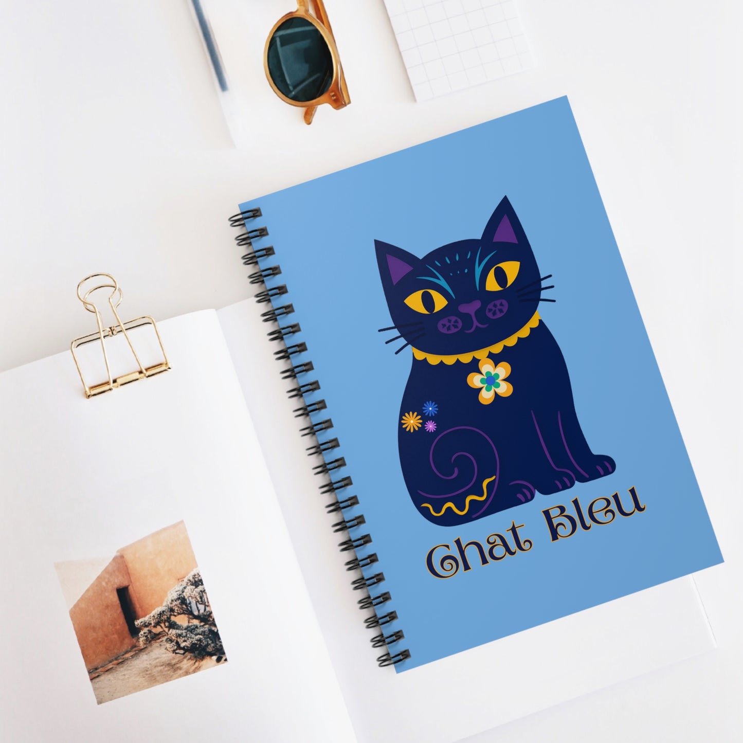 Chat Bleu Spiral Notebook