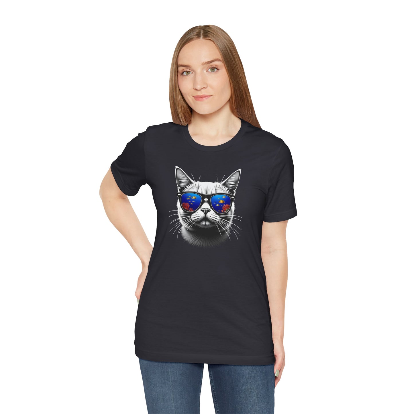 Cat with fish Sunglasses Unisex Tee