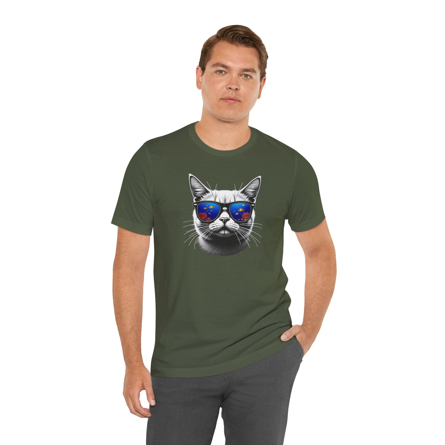 Cat with fish Sunglasses Unisex Tee