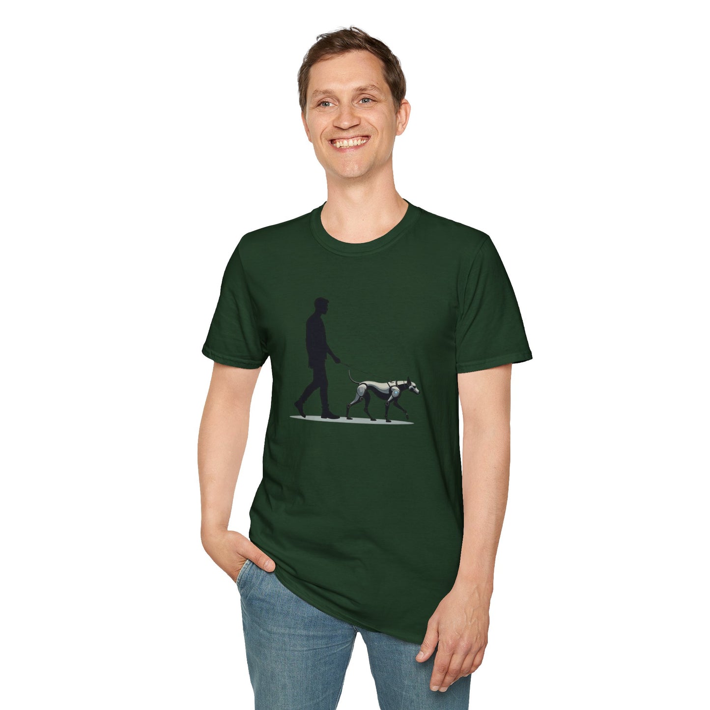 Robot Dog Walking Unisex Softstyle T-Shirt