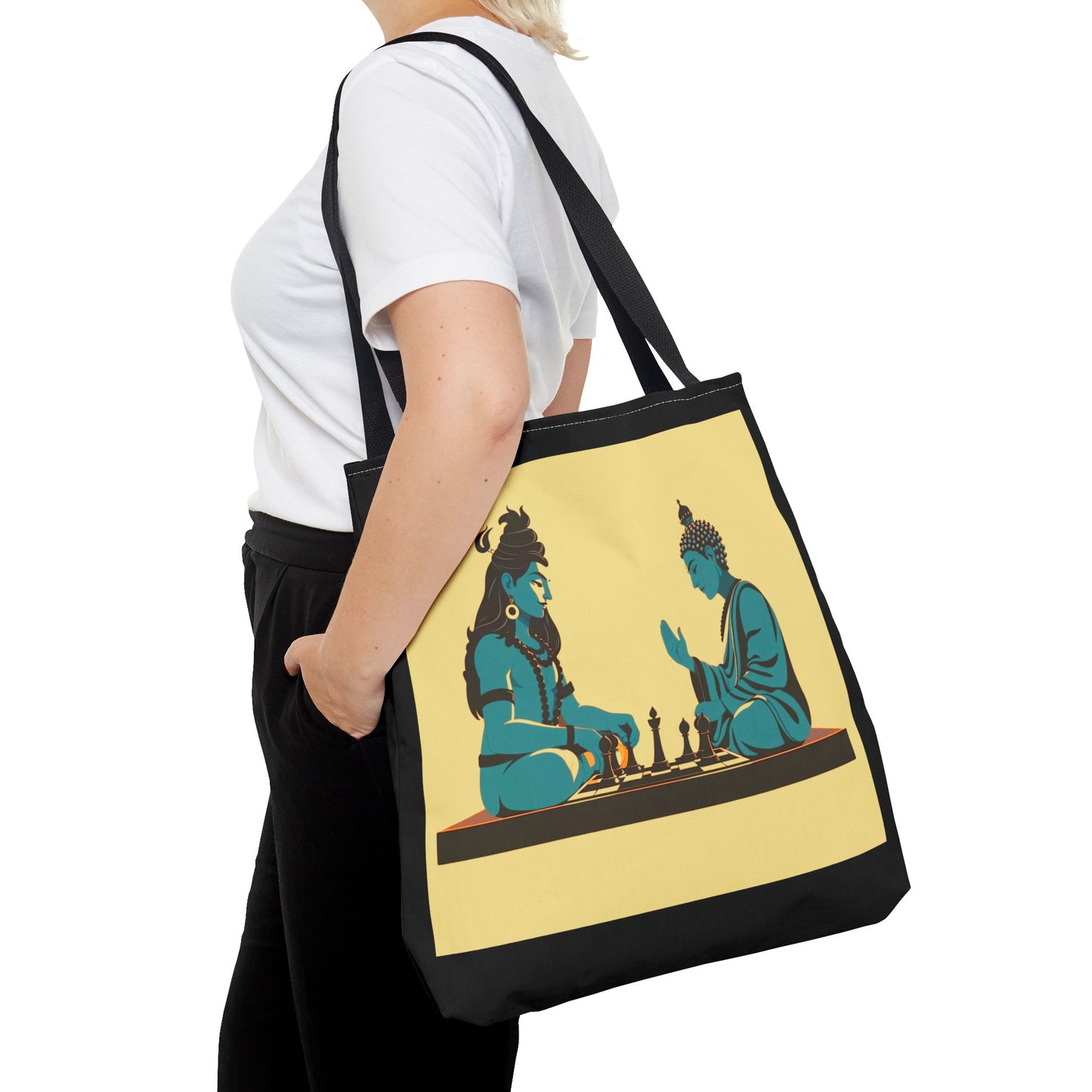 Shiva and Buddha play chess Tote Bag
