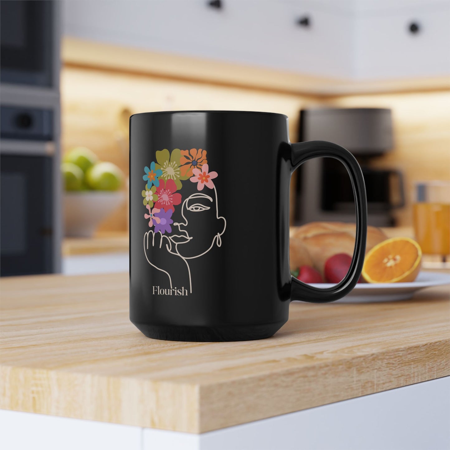 Flourish Floral Black 15oz Mug